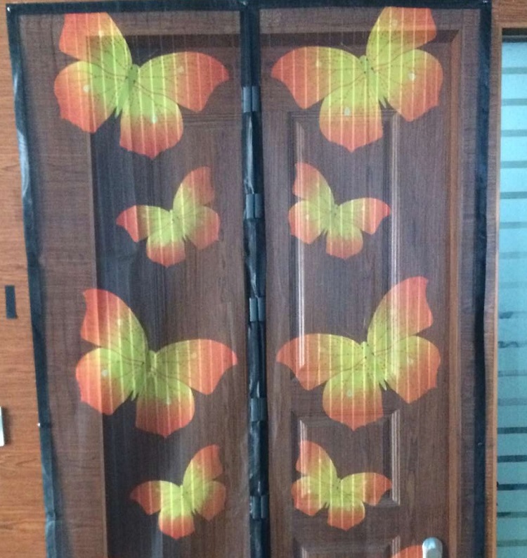 mosquito door curtains with printed design with magnetic button